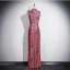 Chiński Styl Vintage Burgund Z Koronki Bal Cheongsam 2025 Syrena / Rozkloszowane Wysokiej Szyi Bez Rękawów Długie