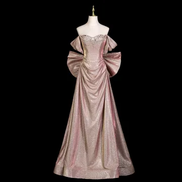 Sexy Rosa Strass Pailletten Abendkleider 2025 Meerjungfrau Off Shoulder Kurze Ärmel Rückenfreies Schleife Lange Festliche Kleider