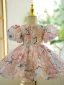 Chic / Beautiful Multi-Colors Sequins Short Birthday Flower Girl Dresses 2023 Ball Gown V-Neck Puffy Short Sleeve