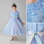 Chic / Beautiful Sky Blue Birthday Sequins Flower Girl Dresses 2023 A-Line / Princess Scoop Neck Bow Sash Long Sleeve Floor-Length / Long Flower Girl Dresses