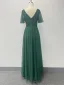 Simple Vert Foncé Paillettes Robe De Bal 2024 Princesse V-Cou Manches Courtes Dos Nu Longue Promo Robe De Ceremonie
