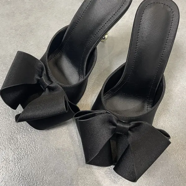 Chic / Beautiful Purple Satin Prom Bow Womens Sandals 2022 13 cm Stiletto Heels Open / Peep Toe Sandals High Heels