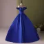 Vintage / Retro Royal Blue Satin Prom Dresses 2024 Ball Gown Off-The-Shoulder Sleeveless Backless Floor-Length / Long Prom Formal Dresses