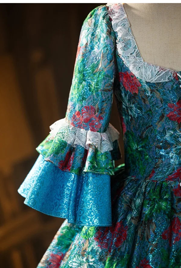 Medieval Vintage / Retro Multi-Colors Sequins Bow Cosplay Lolita Prom Dresses 2024 Ball Gown Scoop Neck 1/2 Sleeves Backless Floor-Length / Long Formal Dresses