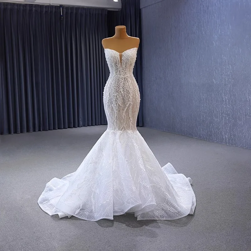 chinese dress ladies Sparkly Square Neck Mermaid Wedding Dress with Removable Overskirt Light Ivory / Overskirt