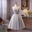 Classy Grey Beading Sequins Lace Flower Homecoming Graduation Dresses 2025 Ball Gown Spaghetti Straps Sleeveless Backless Knee-Length