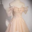 Mode Champagne Appliques Paillettes Robe De Bal 2023 Princesse De l'épaule Manches Courtes Dos Nu Longue Robe De Ceremonie