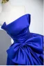Elegant Royal Blue Satin Bow Prom Dresses 2025 Ball Gown Strapless Sleeveless Backless Floor-Length / Long Prom Formal Dresses