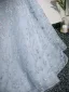 Charming Sky Blue Glitter Beading Prom Dresses 2025 Ball Gown Off-The-Shoulder Short Sleeve Backless Floor-Length / Long Formal Dresses