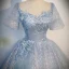 Elegant Sky Blue Beading Sequins Lace Flower Prom Dresses 2023 Ball Gown Square Neckline Bell sleeves Backless Floor-Length / Long Prom Formal Dresses