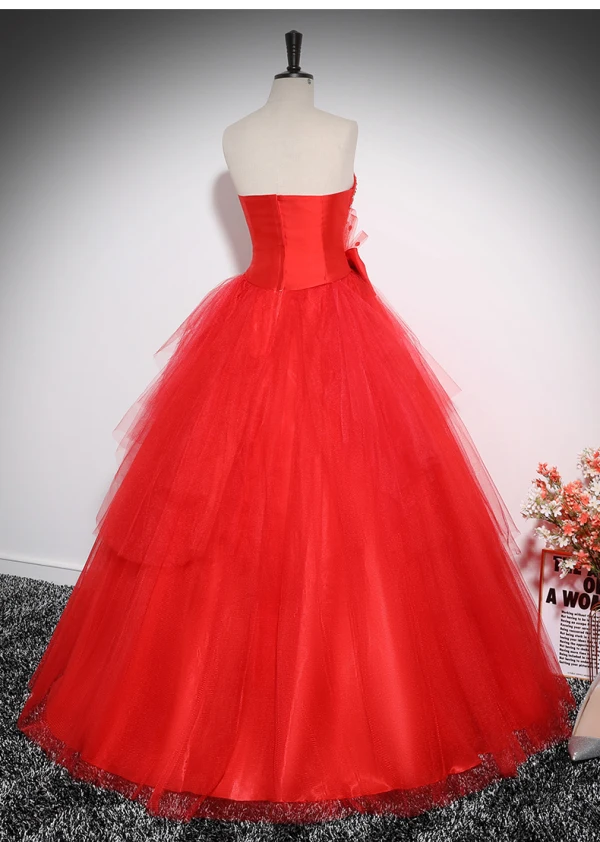 Chic / Beautiful Red Rhinestone Sequins Lace Flower Prom Dresses 2024 Ball Gown Strapless Sleeveless Backless Floor-Length / Long Prom Formal Dresses