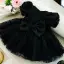 Chic / Beautiful Black Spotted Short Birthday Flower Girl Dresses 2022 Ball Gown Scoop Neck Puffy Short Sleeve Bow Flower Girl Dresses