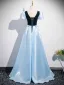 Élégant Bleu Ciel En Dentelle Fleur Robe De Bal 2025 Princesse Encolure Carrée Gonflée Manches Courtes Dos Nu Longue Robe De Ceremonie
