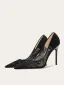 Charmant Schwarz Pailletten Spitze Blumen Abend Pumps 2025 10 cm Stilettos Spitzschuh Pumps Hochhackige