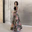 Vintage / Retro Fancy Black Printing Prom Dresses 2023 A-Line / Princess V-Neck 1/2 Sleeves Backless Prom Floor-Length / Long Formal Dresses