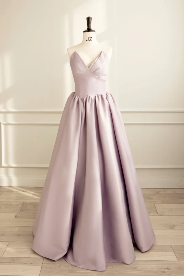 Modest / Simple Blushing Pink Prom Dresses 2023 A-Line / Princess Strapless Sleeveless Backless Floor-Length / Long Prom Formal Dresses