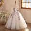 Vintage / Originale Bling Bling Blanche Paillettes En Dentelle Fleur Anniversaire Robe Ceremonie Fille 2026 Robe Boule Encolure Dégagée Sans Manches Dos Nu Longue Tulle