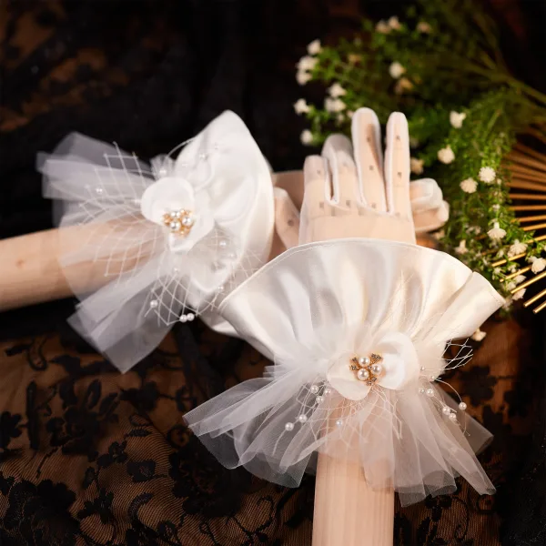 Vintage / Originale Ivoire Fait main Perle Satin Gants Mariage 2026 Mariage