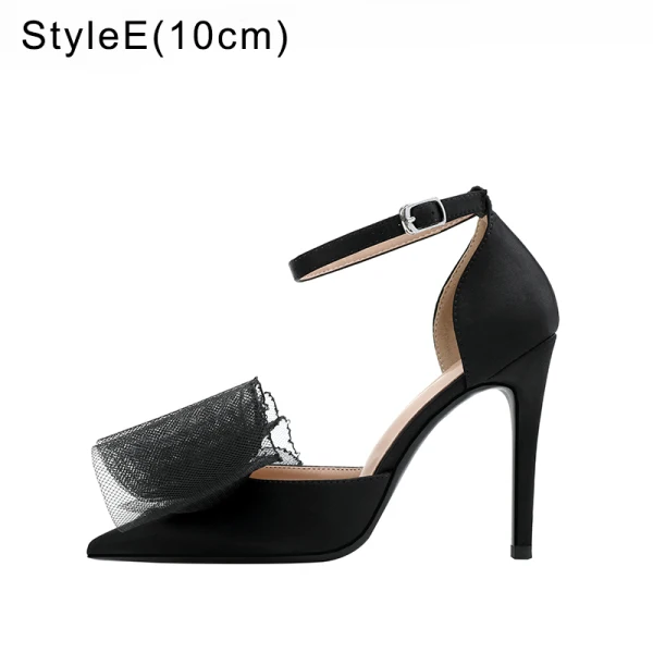 Classy Champagne Bow Prom Womens Shoes 2022 Ankle Strap 10 cm Stiletto Heels Pointed Toe Womens Shoes High Heels