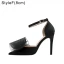 Classy Champagne Bow Prom Womens Shoes 2022 Ankle Strap 10 cm Stiletto Heels Pointed Toe Womens Shoes High Heels