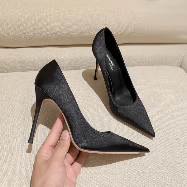 Black satin pumps shops 2 inch heel