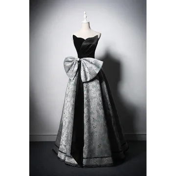 Vintage Originale Noire Robe De Soirée 2022 Princesse Bustier Noeud Sans Manches Dos Nu Longue Soirée Robe De Ceremonie