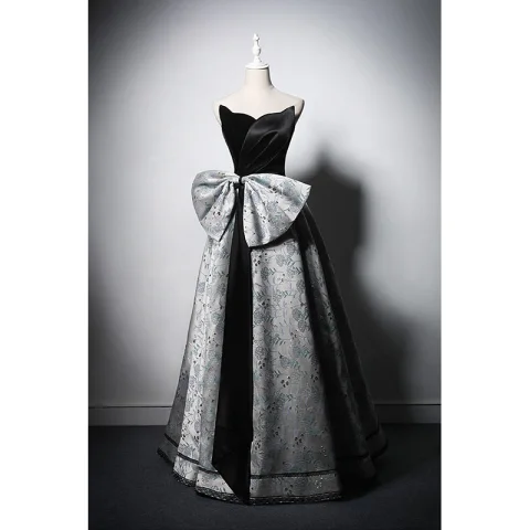 Vintage Schwarz Abendkleider 2022 A Linie Bandeau Schleife Ärmellos Rückenfreies Lange Abend Festliche Kleider
