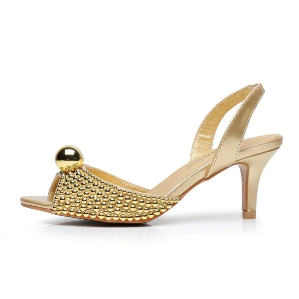Sexy Gold Pearl Evening Party Womens Sandals 2024 6 cm Stiletto Heels Pointed Toe Sandals High Heels