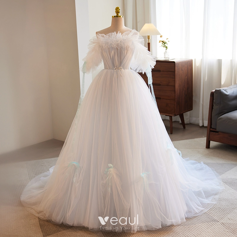 Beautiful Aline Sleeveless V Neck Open Back Minimalist Sparkle Wedding Dress  Bridal Gown Organza -  Canada