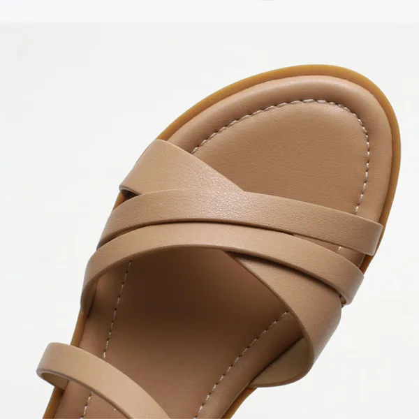Simple Noire Plage Désinvolte Plate Sandales Femme 2022 Été Bride Cheville Peep Toes / Bout Ouvert Sandales