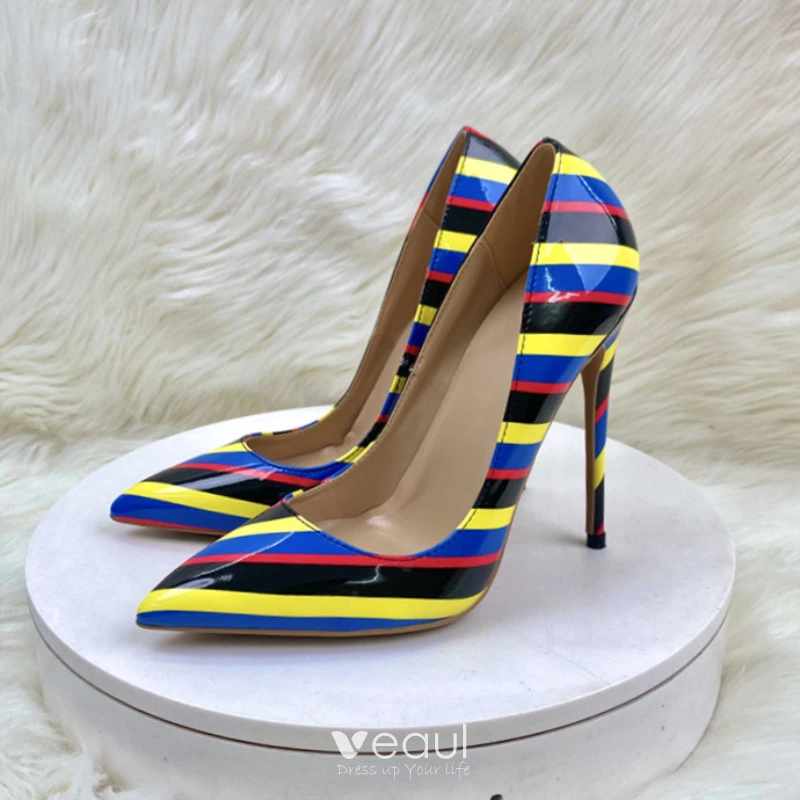 Unusual Multi Colors Striped Evening Party Pumps 2023 12 cm Stiletto Heels Pointed Toe Pumps High Heels