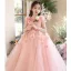 Chic / Beautiful Blushing Pink Appliques Birthday Flower Girl Dresses 2024 Ball Gown Square Neckline Sleeveless Floor-Length / Long
