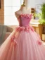 Chic / Beautiful Blushing Pink Appliques Prom Dresses 2025 Ball Gown Strapless Sleeveless Backless Floor-Length / Long Prom Formal Dresses