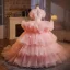 Charmant Perle Rose Volants en Cascade Perlage Paillettes Volants Robe De Bal 2025 Robe Boule Bustier Sans Manches Dos Nu Train De Balayage Tulle Promo Robe De Ceremonie