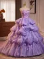 Luxus / Herrlich Lavendel Perle Applikationen Fallende Rüsche Ballkleider 2026 Ballkleid Bandeau Ärmellos Rückenfreies Lange Festliche Kleider