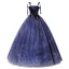 Elegante Marineblau Perlenstickerei Pailletten Star Ballkleider 2022 Ballkleid Spaghettiträger Ärmellos Rückenfreies Lange Festliche Kleider