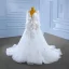 Luxury / Gorgeous White Rhinestone Lace Flower Appliques 2023 A-Line / Princess V-Neck Long Sleeve Wedding Dresses Court Train Wedding