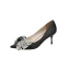 Chic / Beautiful Black Rhinestone Bow Pumps Prom 2022 Leather 6 cm Stiletto Heels Pointed Toe Pumps High Heels