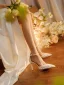 Fashion White Beading Tulle Wedding Shoes 2024 Ankle Strap 8 cm Stiletto Heels Pointed Toe Wedding Sandals High Heels