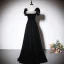 Chic / Beautiful Black Suede Evening Dresses 2023 A-Line / Princess Velour Square Neckline Sequins Short Sleeve Backless Floor-Length / Long Evening Party Formal Dresses