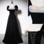 Chic / Beautiful Black Suede Evening Dresses 2023 A-Line / Princess Velour Square Neckline Sequins Short Sleeve Backless Floor-Length / Long Evening Party Formal Dresses