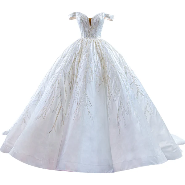 High End Weiß Perlenstickerei Pailletten Brautkleider / Hochzeitskleider 2022 Ballkleid Off Shoulder Ärmellos Rückenfreies Lange Hochzeit