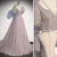 Chic / Beautiful Grey Prom Dresses 2022 A-Line / Princess U-Neck Puffy Short Sleeve Sequins Floor-Length / Long Formal Dresses