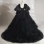Audrey Hepburn Style Black Evening Party Evening Dresses  2023 Ball Gown Square Neckline Puffy 1/2 Sleeves Backless Court Train Formal Dresses