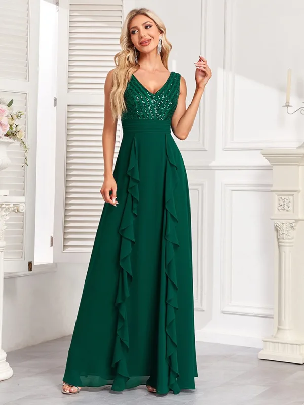 dark green evening dress Dark Green Long Feathered Prom Dress Emerald / 8 main image 0