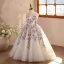 Vintage / Originale Bling Bling Blanche Paillettes En Dentelle Fleur Anniversaire Robe Ceremonie Fille 2026 Robe Boule Encolure Dégagée Sans Manches Dos Nu Longue Tulle
