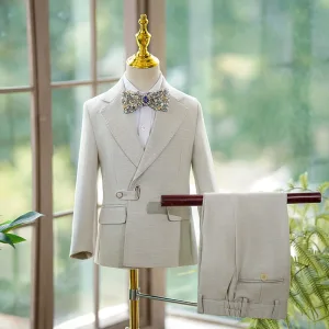 Grey White Long Sleeve Boys Wedding Suits 2025 Coat Pants Shirt Tie Wedding