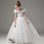 Fashion White Star Sequins Lace Butterfly Wedding Flower Girl Dresses 2023 Ball Gown Scoop Neck Short Sleeve Floor-Length / Long