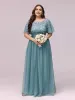 Vintage / Retro Navy Blue Lace Flower Sequins Prom Dresses 2023 A-Line / Princess Scoop Neck Short Sleeve Floor-Length / Long Prom Formal Dresses