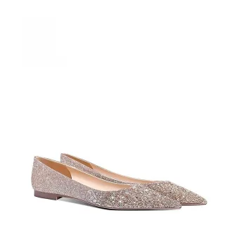 Sparkly Champagne Sequins Leather Flat Wedding Shoes 2026 Pointed Toe Wedding Pumps